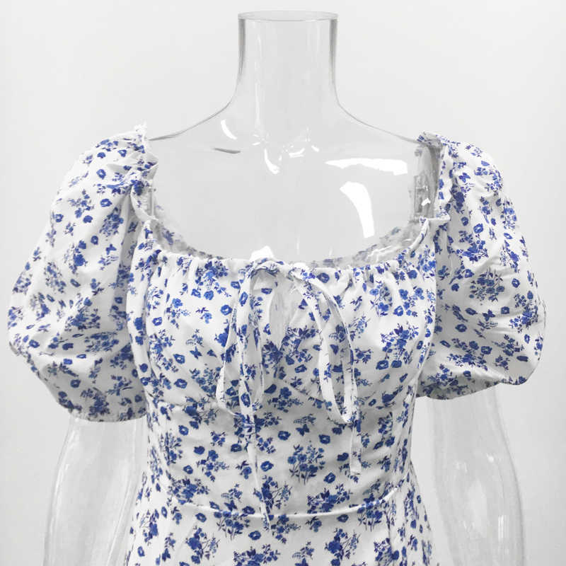 Glamm Lady Floral Print Casual Midi Sexy Party Dresses For Womens Strapless Autumn Summer Club Bodycon Puff Vestidos 210623