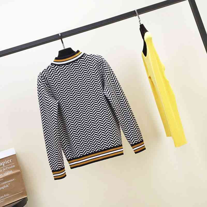 Qooth Women O-neck Sweater England Style Plaid Knitting Swallow Gird Retro Vintage Knitted Pullovers Jumper QH1877 210609