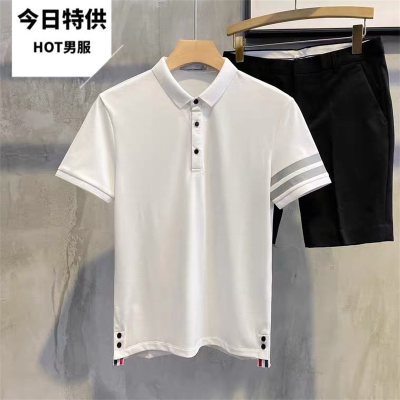 

Men's Polo Shirt Short Sleeve t2021 new summer slim fit breathable TB casual British personalized men's top fashion brand, White