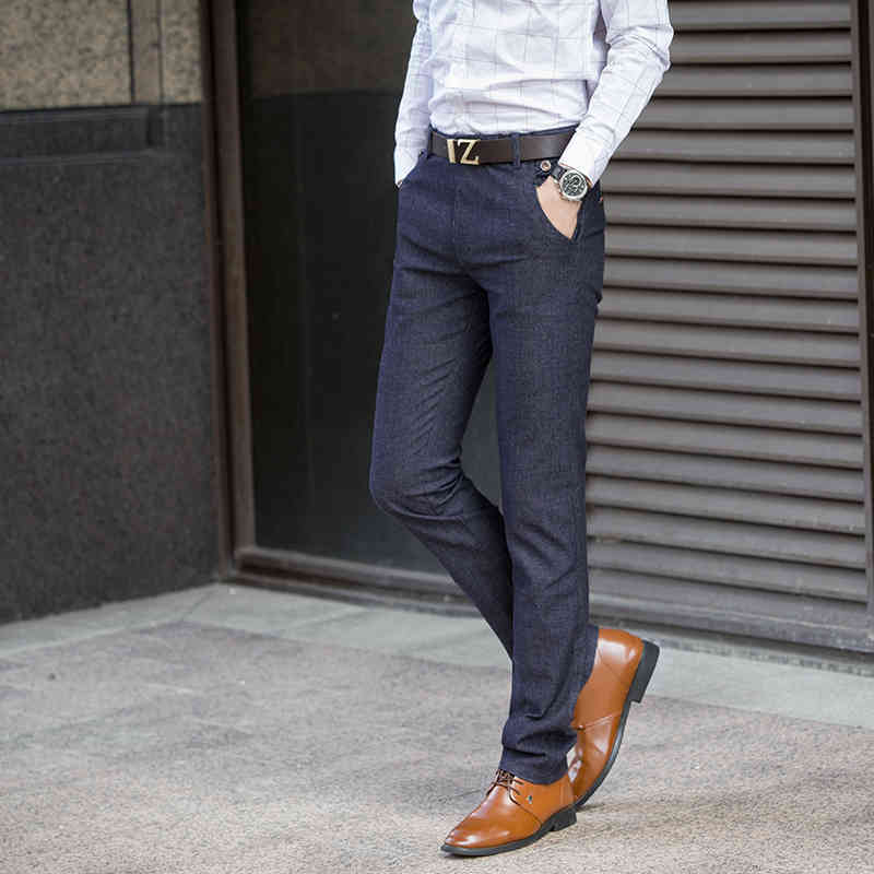 Slim Fit Long Dress Pants Mens Stretch High Quality Classic Casual Formal Suits Joggers Business Office Trousers Male Black Blue 210518