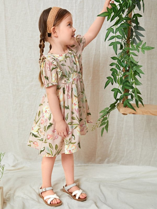 Toddler Girls Floral Print A-line Dress SHE