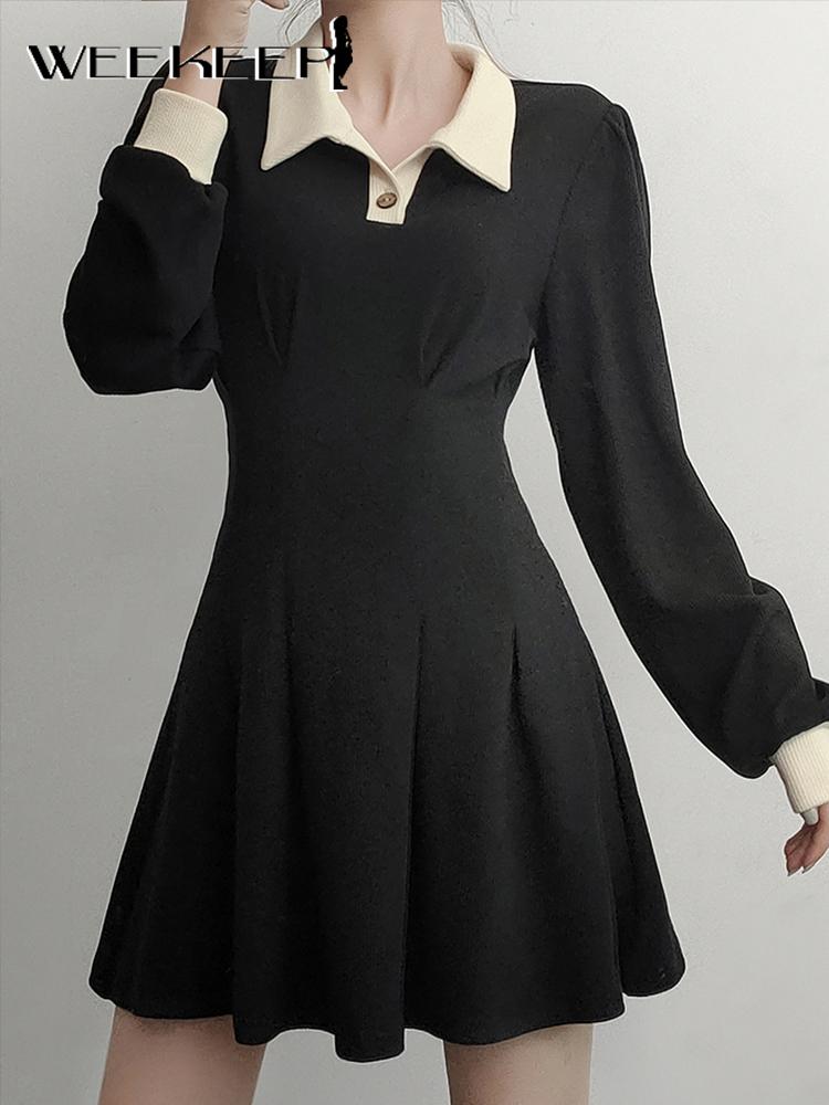 Casual Dresses Weekeep Autumn Cute Knit Dress Women Long Sleeve Turn Down Neck Loose Short Patchwork Fashion Girls Outfits Basic, Black
Casual Dresses Weekeep Autumn Cute Knit Dress Women Long Sleeve Turn Down Neck Loose Short Patchwork Fashion Girls Outfits Basic, Black