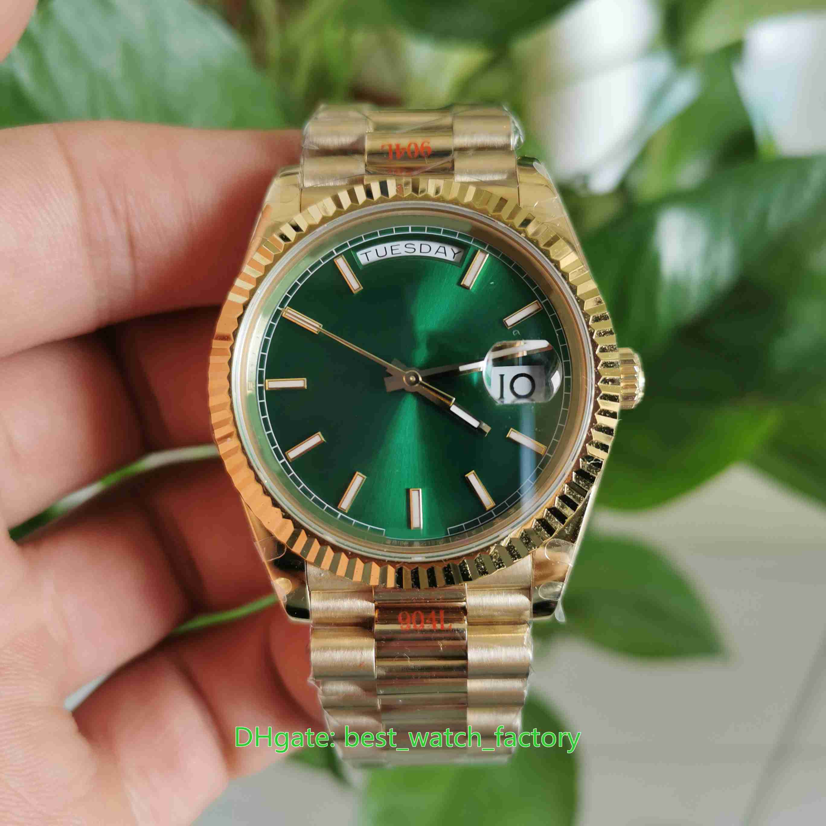 GM Factory Top Quality Watches 40mm Day-Date 18238 President Green Dail 18k Yellow Gold CAL.3255 Movement Mechanical Automatic Mens Watch Men's Wristwatches, No box papers
GM Factory Top Quality Watches 40mm Day-Date 18238 President Green Dail 18k Yellow Gold CAL.3255 Movement Mechanical Automatic Mens Watch Men's Wristwatches, No box papers