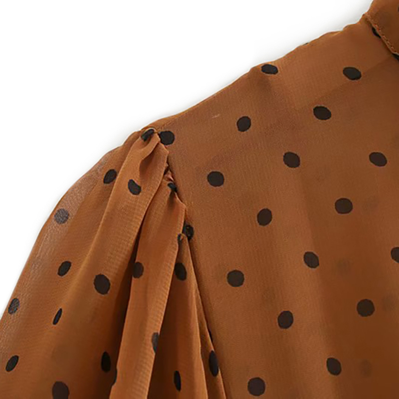 Polka Dot Casual Long Chiffon Dress Bow Tie Collar Long Sleeve Fashion Ruffle Party Midi Dresses Beach Dress Vestidos de fiesta 210414
