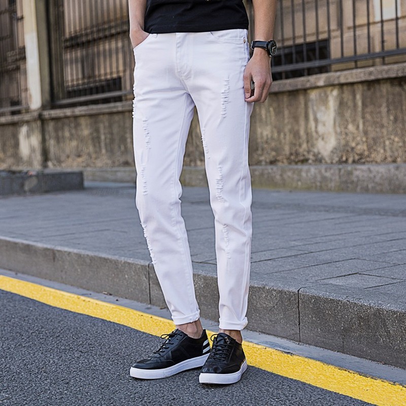 men's jeans white men torn jeans slim fit cotton washed korean male fashion quality streetwear stretchy pants man rspp, Blue
men's jeans white men torn jeans slim fit cotton washed korean male fashion quality streetwear stretchy pants man rspp, Blue