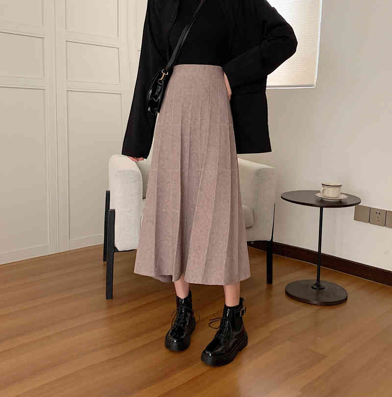 Nomikuma Autumn Winter Knitted Women Skirt Korean High Waist Pleated A-line Sweater Skirts Causal Faldas Mujer Moda 6D351 210427