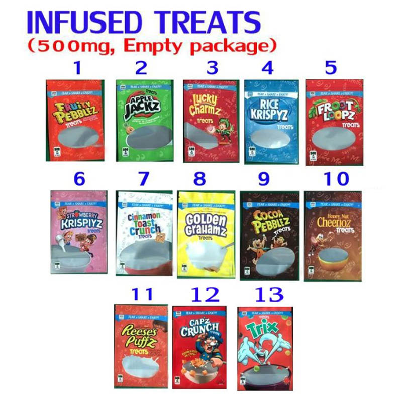 500MG Infused cereal treats edibles packaging mylae bags Trix Capz Crunch Froot Loopz Lucky charmz Rice Krispyz Fruity Pebblez Apple Jackz
500MG Infused cereal treats edibles packaging mylae bags Trix Capz Crunch Froot Loopz Lucky charmz Rice Krispyz Fruity Pebblez Apple Jackz