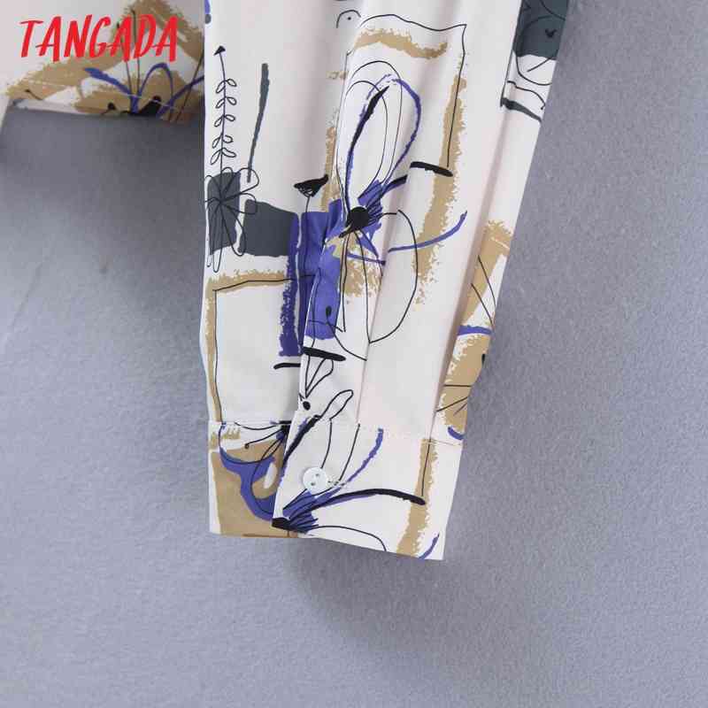 Women Oversized Print Chiffon V Neck Long Sleeve Chic Female Casual Loose Shirt SL555 210416