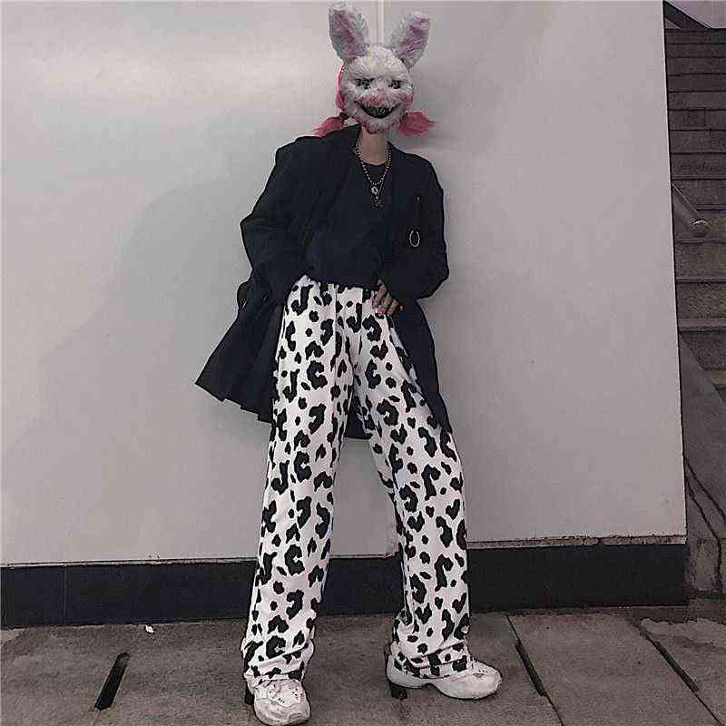 HOUZHOU Cow Print Wide Leg Pants Women Oversize Korean Style Harajuku Trousers Female Summer Street Aesthetic High Waist 211115