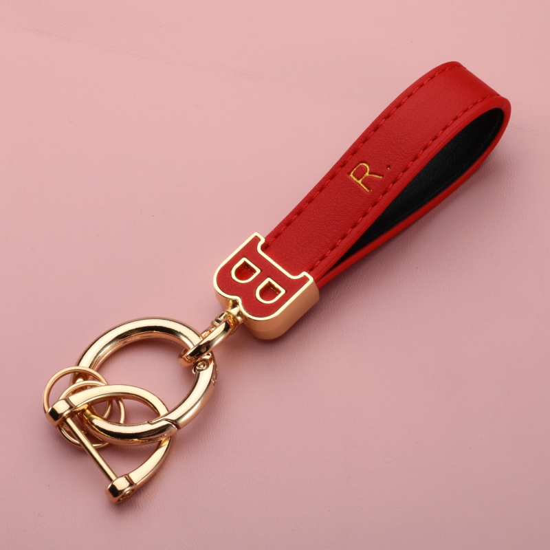 INS Style Initial B Metal Keychain Colorful Leather Keyrings Car Key Chain for Man Woman Lovers Gift