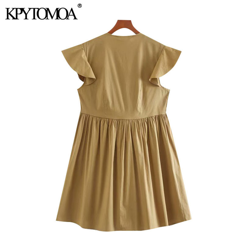 Women Chic Fashion Ruffled Pleated Mini Dress V Neck Sleeveless Female Dresses Vestidos Mujer 210420