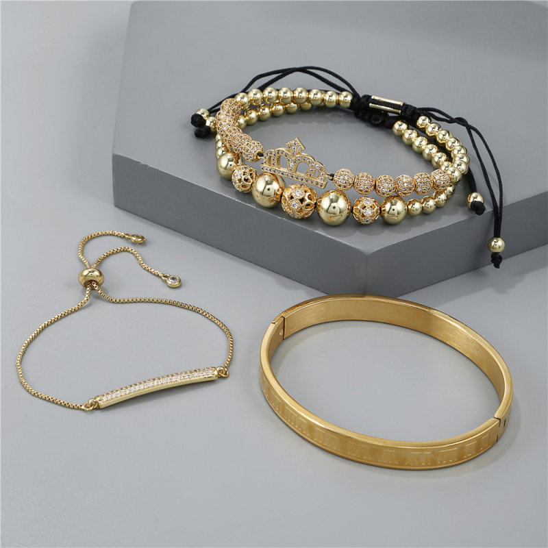 Classic Design Cool Diamond Ball CZ Crown Charm Bracelet Roman Numerals Bangles for Gift 4pcs/set