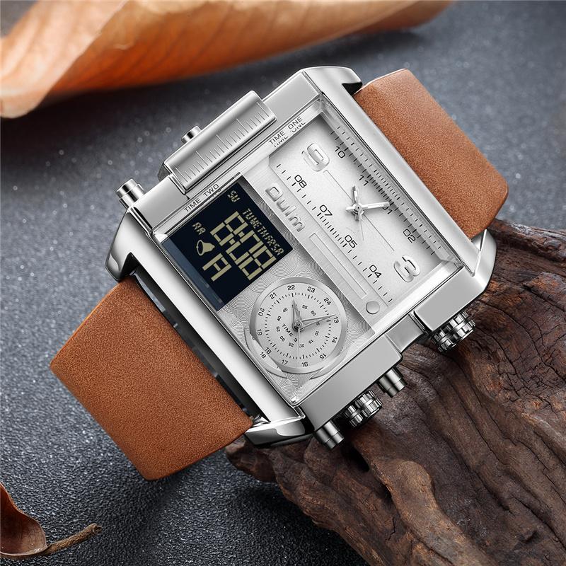 Wristwatches Oulm Big Dial LED Digital Watches Men Three Time Zone Quartz Watch Dual Display Male Sport Leather Wristwatch, Gold black
Wristwatches Oulm Big Dial LED Digital Watches Men Three Time Zone Quartz Watch Dual Display Male Sport Leather Wristwatch, Gold black
