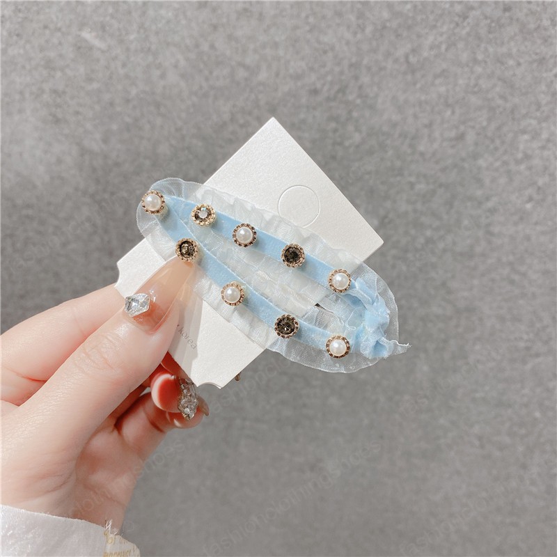 Girls Hair Accessories Hairclips Bb Clip Kids Barrettes Clips Childrens Lace Diamond Pearl Fabric Hairpins