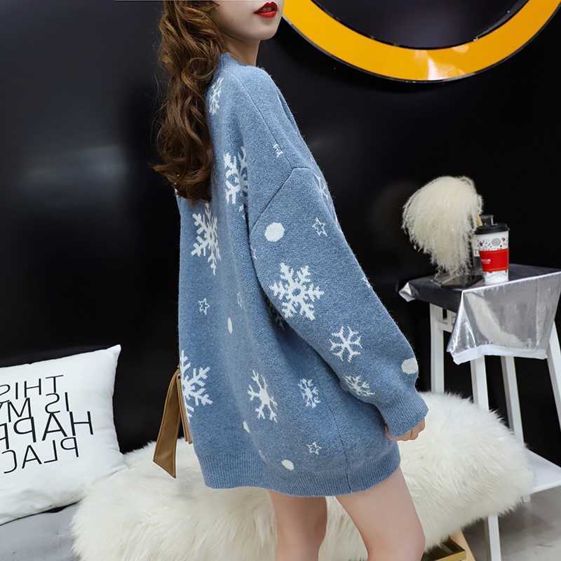 H.SA Korean Style Women Loose Style Oversize Pullover and Jumpers O NECK Snowman Snowflake Christmas Sweater Cartoon Pullover 210716
