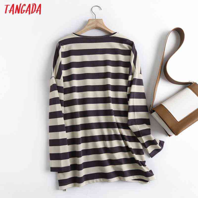 Tangada Women High Quality Striped Print Sweatshirts Oversize Long Sleeve O Neck Loose Pullovers Female Tops 6D42 211108