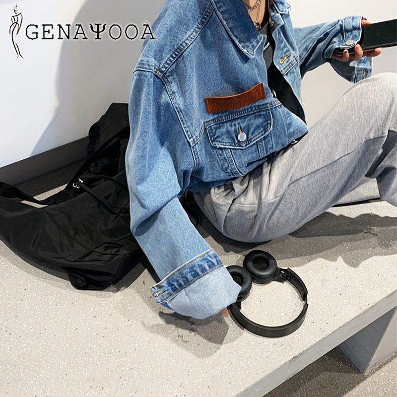 Genayooa Korean Style Coats And Jackets Women Long Sleeve Casual Loose Demin Jeans Coat Streetwear Autumn Winter 210417