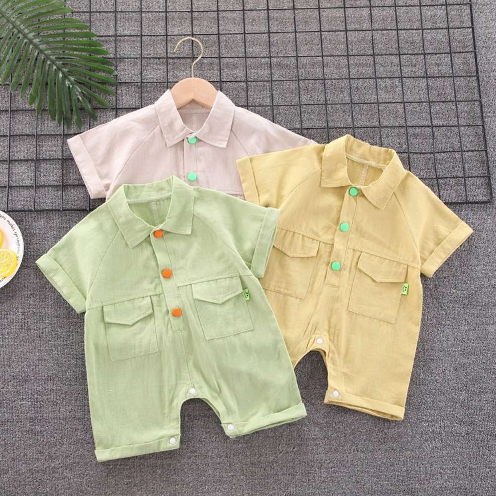 Boys' and girls' summer wear Lapel single breasted one-piece climbing suit baby color short sleeve children's, White
Boys' and girls' summer wear Lapel single breasted one-piece climbing suit baby color short sleeve children's, White