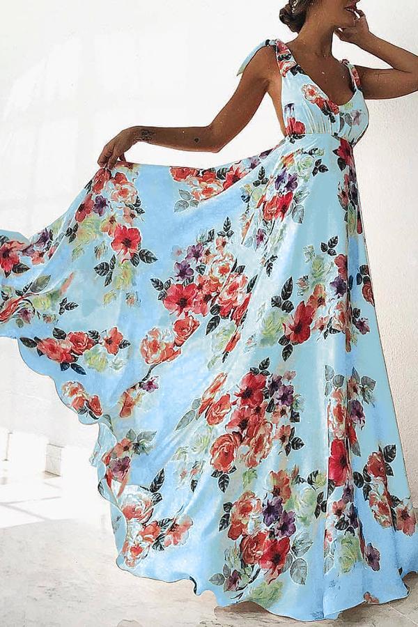 Women Dress Sexy Bohemia Print es Deep V Neck Backless Slip High Waist Floral Plus Size Summer Maxi 210524