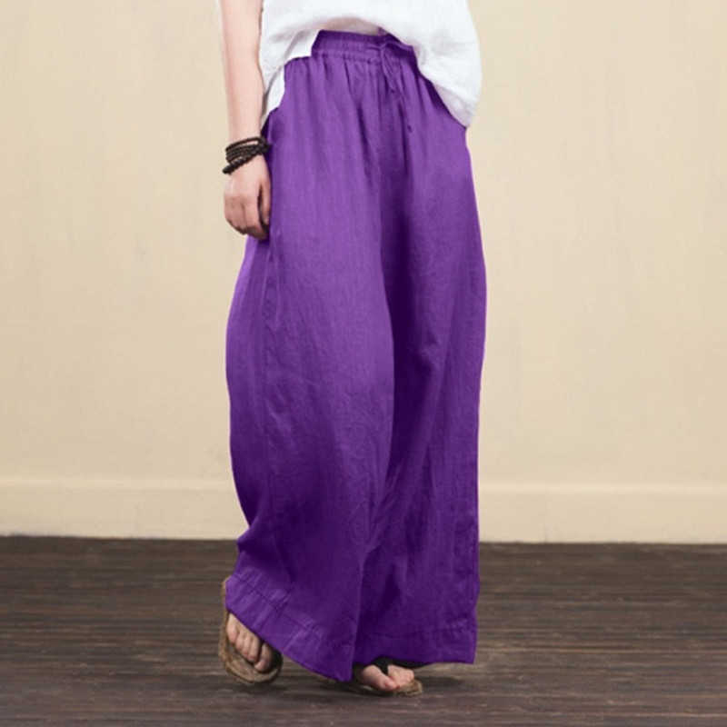 Women Autumn Spring Solid Cotton Linen Wide Leg Pants Casual High Waist Palazzo Loose Pocket Trousers Long Pantalon Plus Size 211006 Z260314
