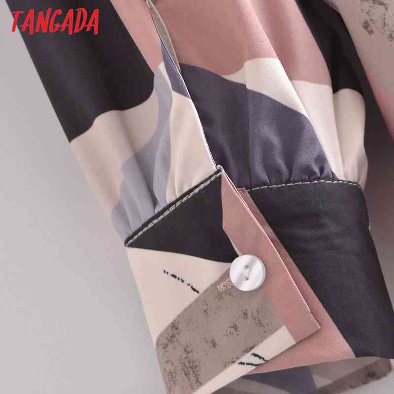 Women Vintage Geometry Print Chiffon Long Sleeve Chic Female Casual Loose Shirt 3A67 210416
