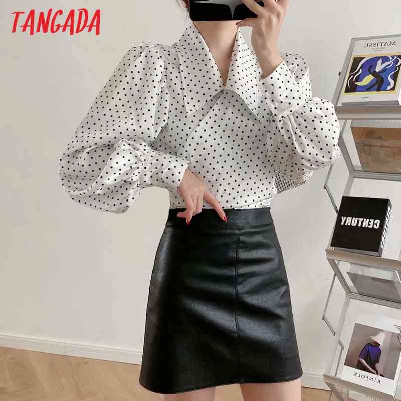 Women Retro Dots Print Chiffon Shirt Blouse Back Bow Ruffles Long Sleeve Chic Female Tops 5B10 210416