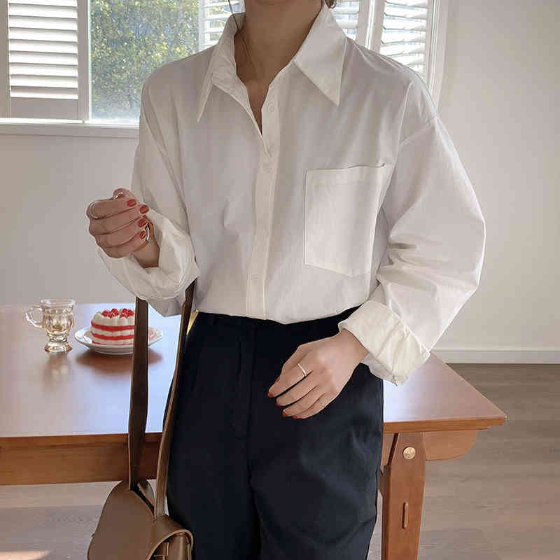 Korean Minimalist Solid Oversize Prom Comfortable All Match Casual Femme Stylish Tops Loose Women Chic Shirts 210421