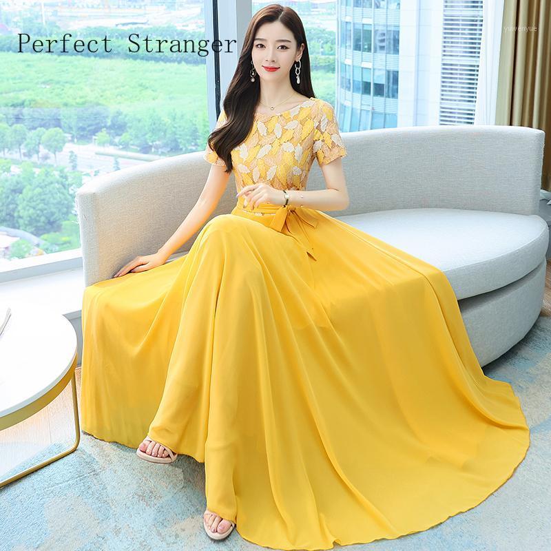 Casual Dresses 2021 Summer Arrival Elegant Round Collar Lace Chiffon Long Women M-4XL, Yellow 
Casual Dresses 2021 Summer Arrival Elegant Round Collar Lace Chiffon Long Women M-4XL, Yellow