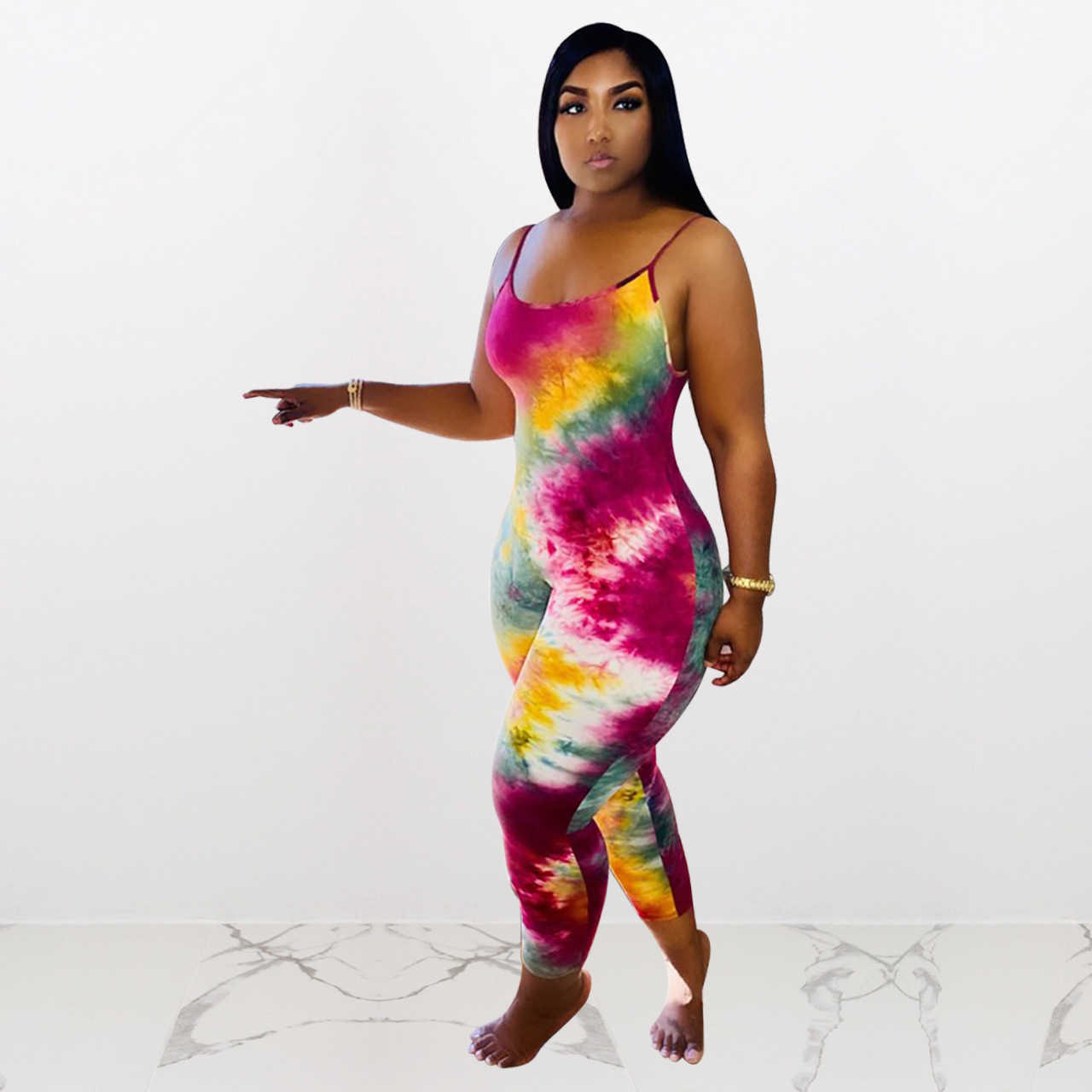 Women Jumpsuits Tie Dyed pants Desinger Gradient Vest Summer Plus Size 3XL Rompers Sleeveless Skinny Bodysuits Casual Leggings
