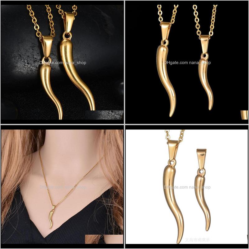 Pendant Necklaces Italian Horn Necklace Stainless Steel For Women Men Gold Color 50Cm Nxdar Fb2Ti