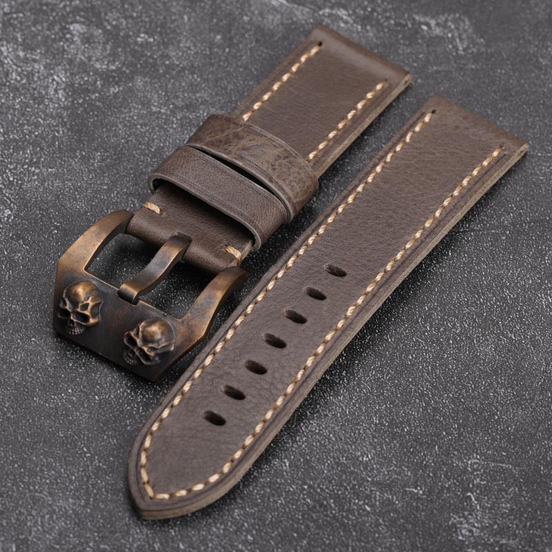 Watch Bands Grey Leather Watchband Suitable For Men's Bronze Bracelet Skull Buckle 24 26MM Handmade Strap
Watch Bands Grey Leather Watchband Suitable For Men's Bronze Bracelet Skull Buckle 24 26MM Handmade Strap