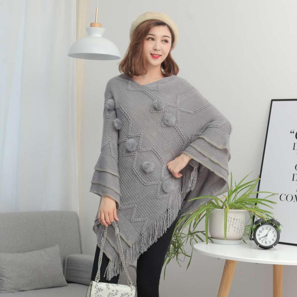 Early Autumn Female Korean Loose Fringed Shawl Sweater Coat Large Size Knitted Cape Bat Shirt Outer Pullover Blouse 210427