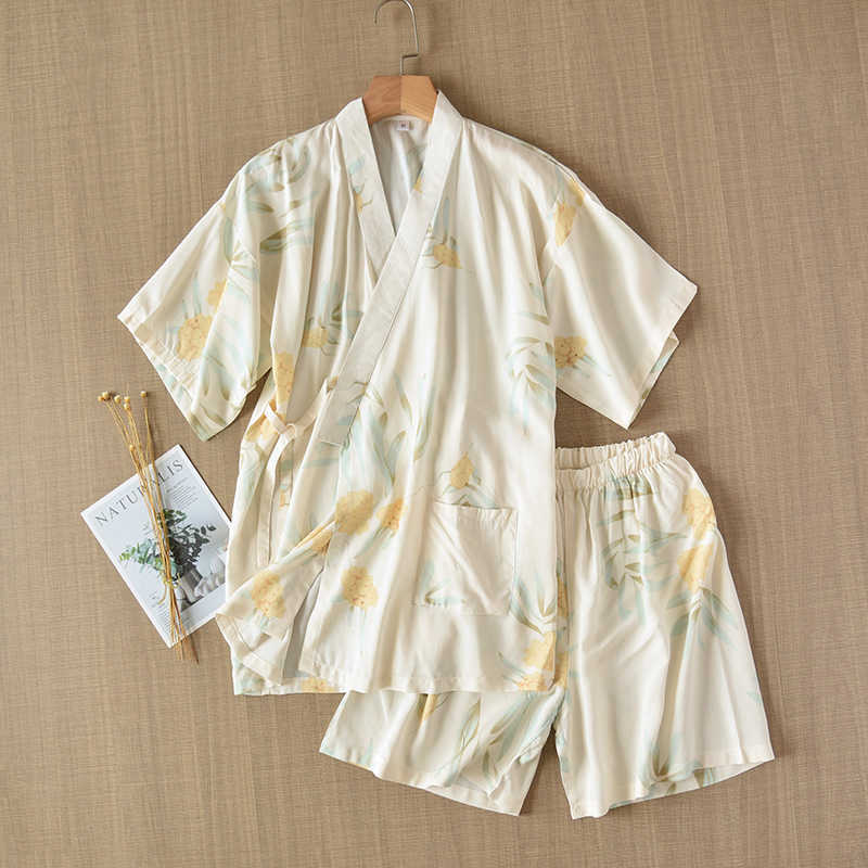 Japanese-style kimono short-sleeved shorts summer ladies pajamas suit cotton home service suit pajamas women pink pajamas suit 210924