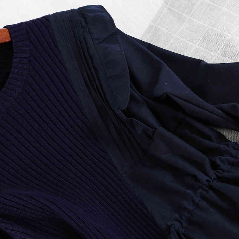 Nomikuma Korean Patchwork Irregular Women Knitwear Drawstring Slim Waist Pullovers Causal Long Sleeve Elegant Knitted Tops 6E171 210427