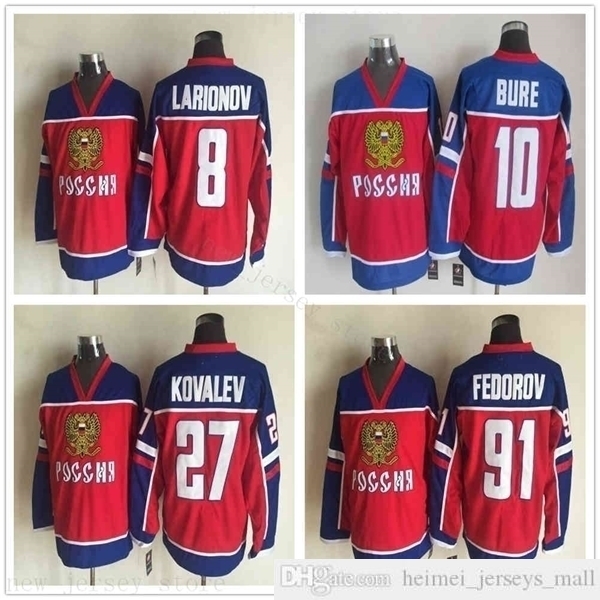Vintage Team Olympic Russia Ice Hockey Jerseys 91 Sergei Fedorov 8 Igor Larionov 10 Pavel Bure 27 Alexei Kovalev TOP Quality Jersey, Same as picture
Vintage Team Olympic Russia Ice Hockey Jerseys 91 Sergei Fedorov 8 Igor Larionov 10 Pavel Bure 27 Alexei Kovalev TOP Quality Jersey, Same as picture