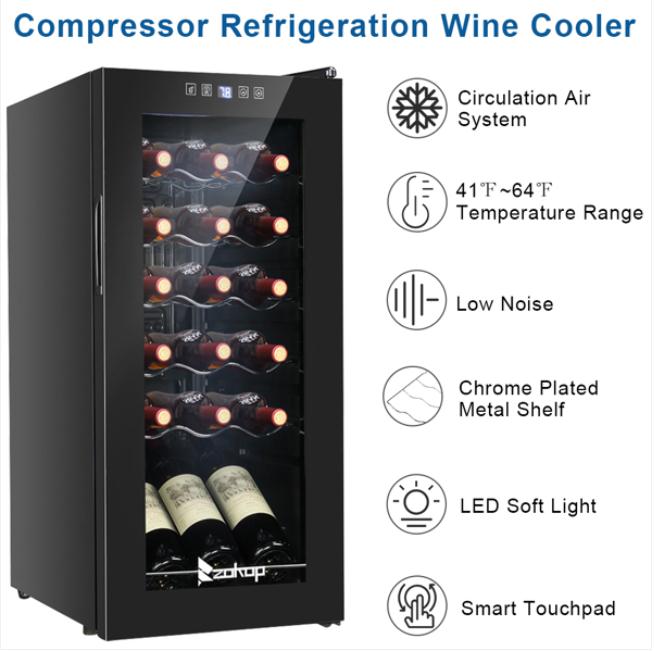 Kitchen Storage & Organization American Standard JC-53 AC 115V /60Hz 18Bottle/1.8Cu.Ft/52L/ Compressor Wine Cabinet Black