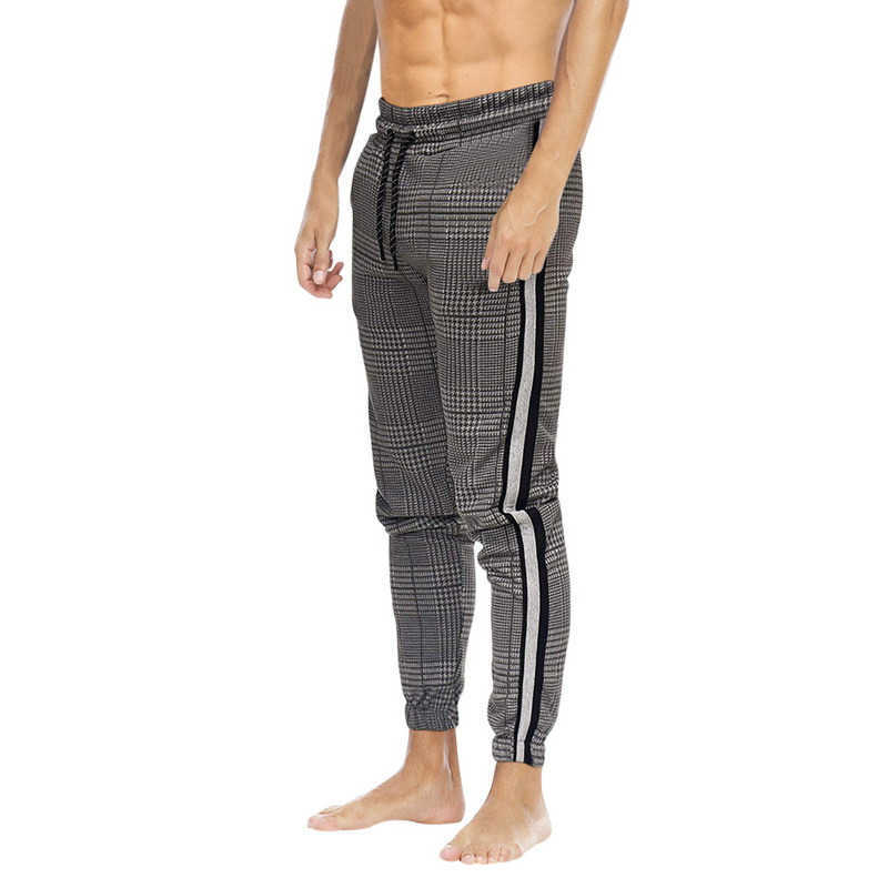 High Quality Men's Stripe Pants Casual Loose Pencil Pants Men's Slim Fit Plaid Side Stripe Skinny Trousers Jogger Casual Pants Y0811