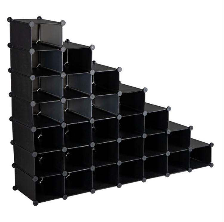 2022 Boxes & Bins 7-Tier Shoe Rack Space Saving 28-Pair Plastic Units Cabinet Storage Organizer Ideal for Entryway Hallway Bathroom Living Room Black