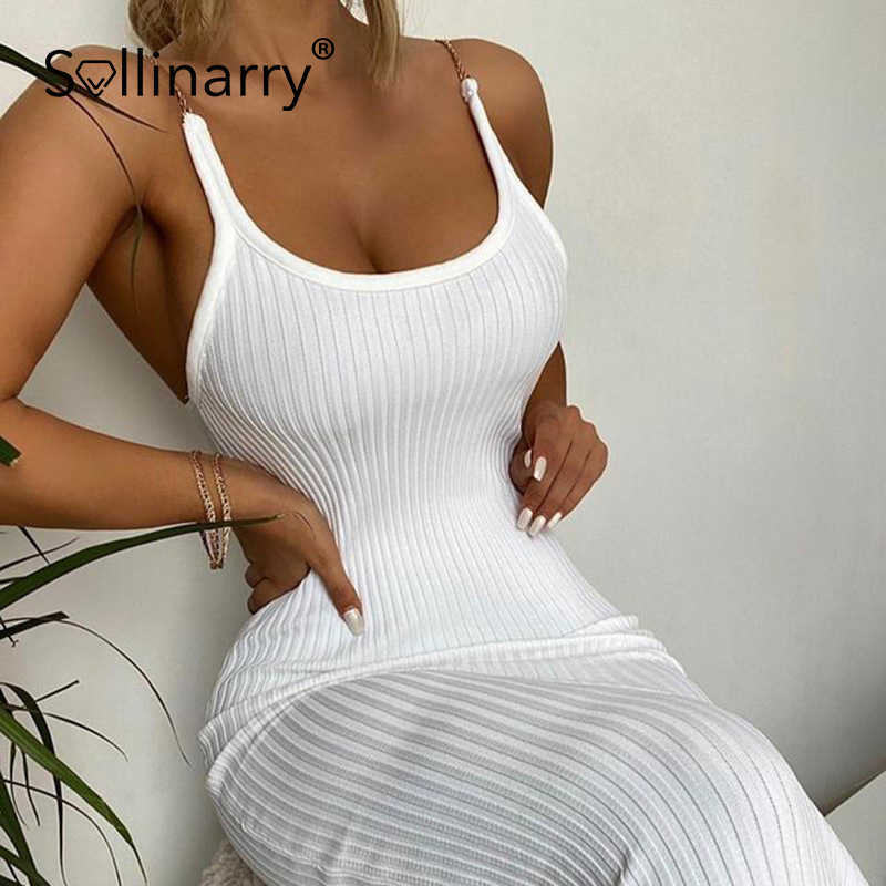 

Sollinarry Chain suspender backless women dress summer Sexy solid slim spaghetti strap long dress Party fashion wear night club 210709, Khaki