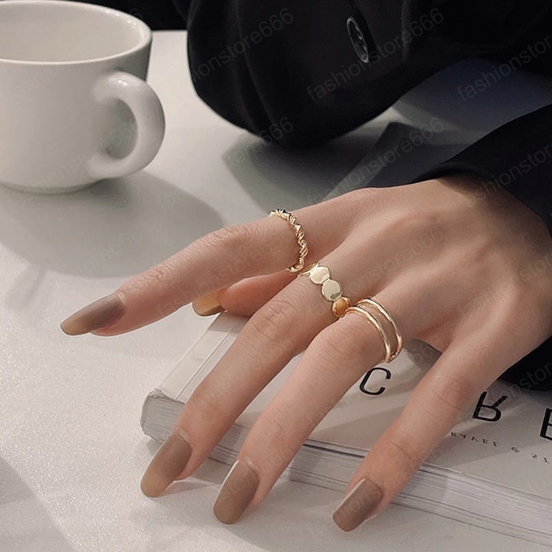 3PCS/Set Korea Punk Vintage Metal Chain Open Rings for Women Gold Silver Color Adjustable Wide Ring Set Party Jewelry Gifts