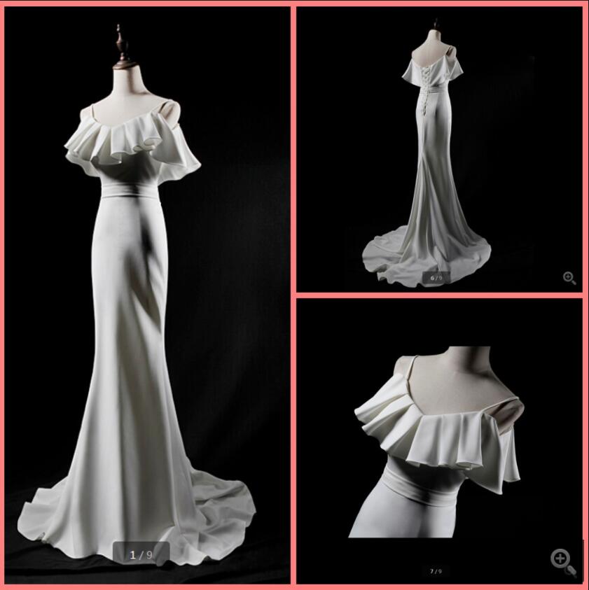 2021 Robe de mariage white elastic satin mermaid wedding dress spaghetti straps scoop neckline simple ruffled bridal gowns court train long bride dresses, Red
2021 Robe de mariage white elastic satin mermaid wedding dress spaghetti straps scoop neckline simple ruffled bridal gowns court train long bride dresses, Red
