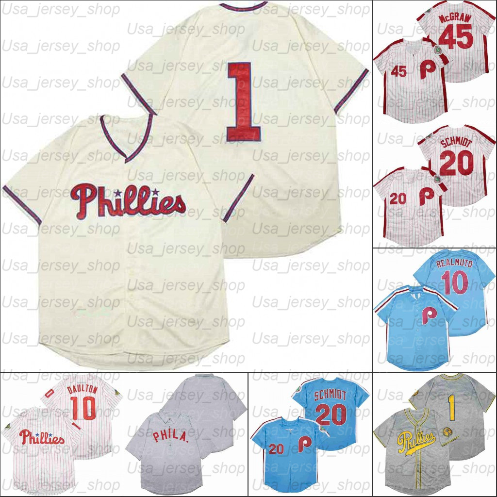 Retro Baseball 1942 1945 and 1948 Home Jersey 45 McGRAW 20 SCHMIDT 10 REALMUTO blue white cream jerseys, As photo
Retro Baseball 1942 1945 and 1948 Home Jersey 45 McGRAW 20 SCHMIDT 10 REALMUTO blue white cream jerseys, As photo