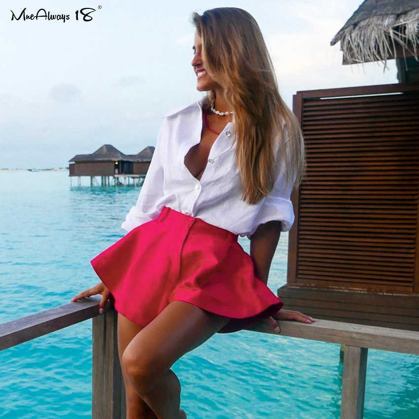 Mnealways18 Summer Satin Beige Shorts Women Wide Leg Short Pants ElegantFlared Shorts Red With High Waist Female Pants 210611