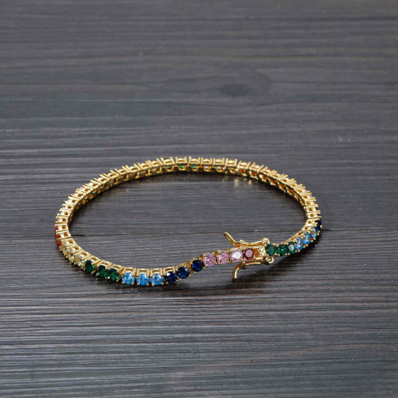 3mm colorful stones Bling Iced Out tennis bracelet 7inch 8inch Brass Bracelet femal CZ Jewelry BB209 211124