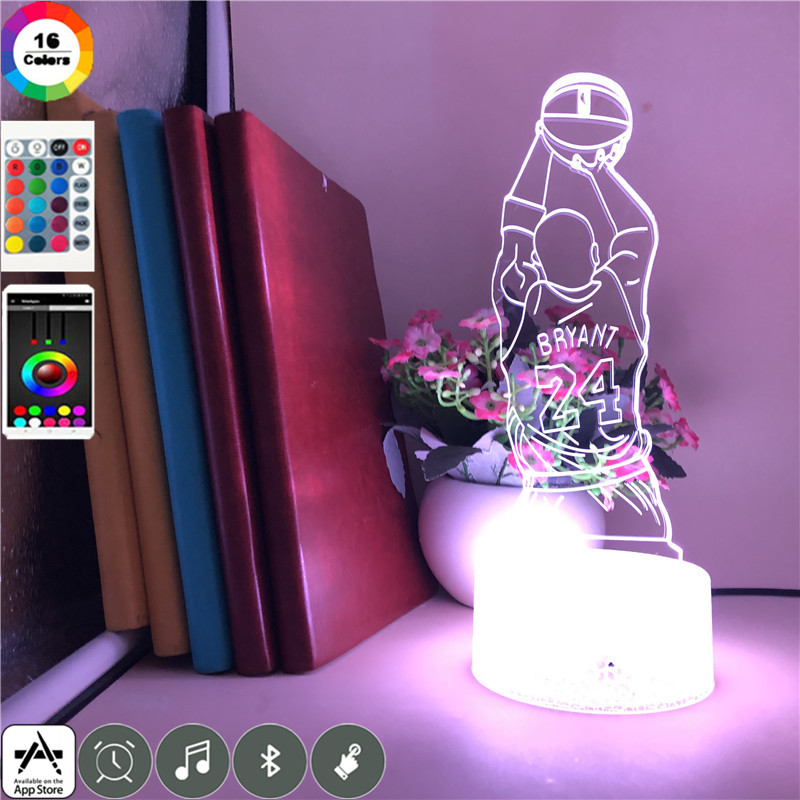 3D LED Night Lights Basketball Super Star Bryant Living Room Table Lamp Nightlight with 16 colors Remote Controller
