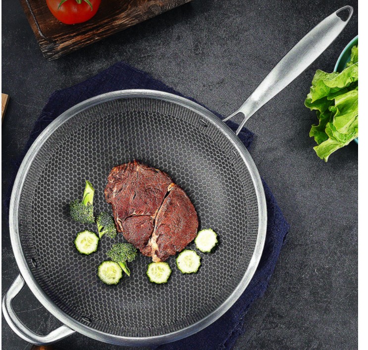 Coated pan Non-stick Wok 304 Stainless Steel woks Fry Pans with handle Cooking kitchen Cookware