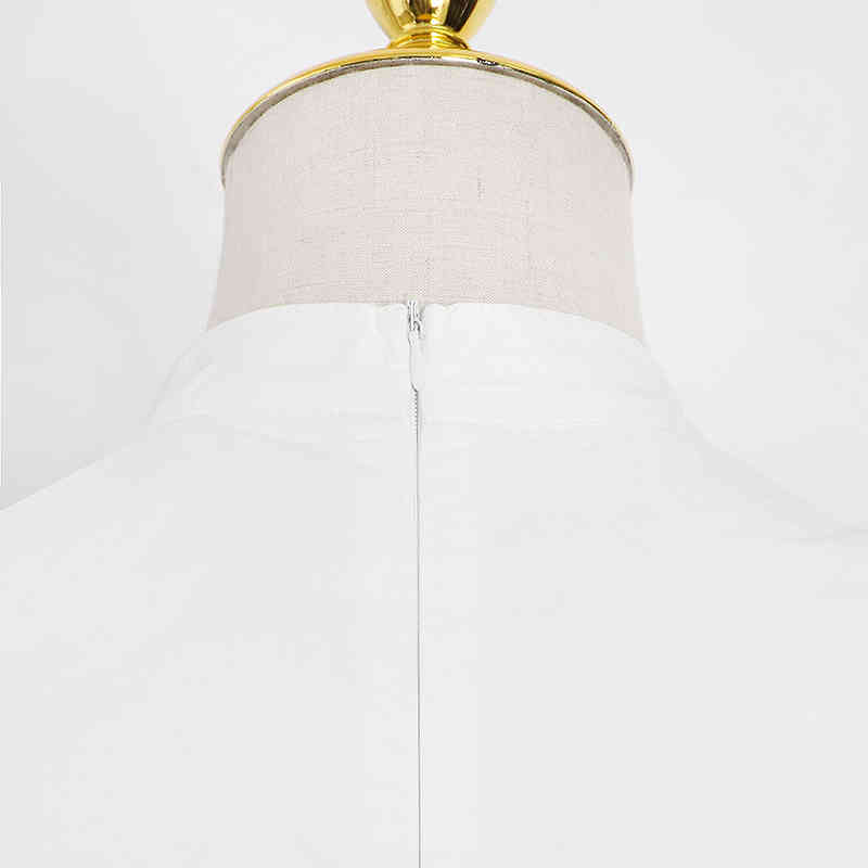 VGH Party Dress For Women Stand Collar Butterfly Short Sleeve High Waist Hollow Out Elegant Solid Dresses Female Autumn New 210421