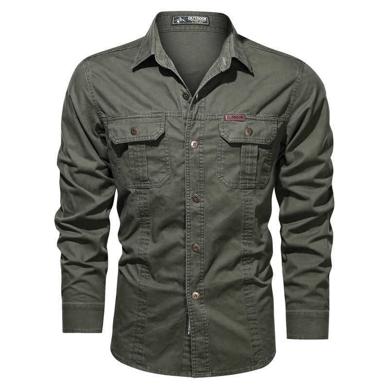Autumn Men's Casual Cotton Solid Long Sleeve Safari Style Shirt GML04-C311 210721
