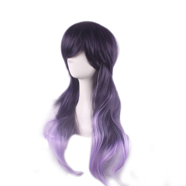 WoodFestival harajuku wig women long wavy hair wigs bangs ombre synthetic fiber wigs heat resistant purple gradient wig cosplay
