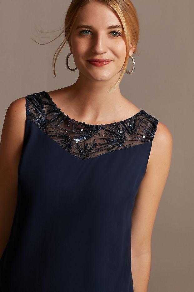 Dark Navy Mother Of The Bride Dress Pant Suits With Long Sleeves Jacket Sequined Pantsuits Bateau Neck Chiffon Groom Mothers Outfit